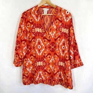 Soft Surroundings Ikat Print V-Neck Sequins Embellished 3/4 Sleeve Boho Tunic XL